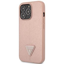 Guess GUHCP14LPSATLP iPhone 14 Pro 6.1 rožinės spalvos / rožinis deklas SaffianoTriangle Logo