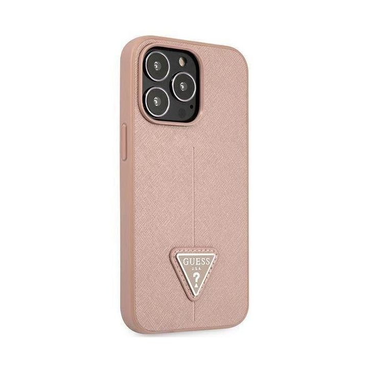 Guess GUHCP14LPSATLP iPhone 14 Pro 6.1 rožinės spalvos / rožinis deklas SaffianoTriangle Logo