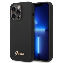 Guess silikoninis dėklas iPhone 14 Pro 6.1, juodas, auksinis logotipas