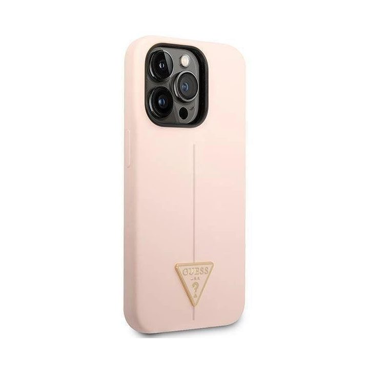 Guess GUHCP14LSLTGP iPhone 14 Pro 6,1 rožinės/rožinės spalvos deklas Silikoninis trikampis