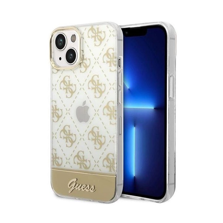 Guess GUHCP14MHG4MHG iPhone 14 Plus 6,7 aukso / aukso spalvos deklas 4G Pattern Script