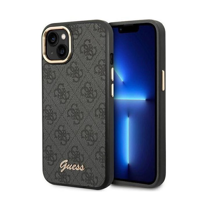 Guess GUHCP14MHG4SHK iPhone 14 Plus 6,7 juodas / juodas deklas 4G Vintage Gold Logo