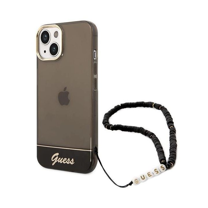 Guess GUHCP14MHGGCOHK iPhone 14 Plus 6,7 juodas / juodas deklas Permatomas perlamutrinis dirželis