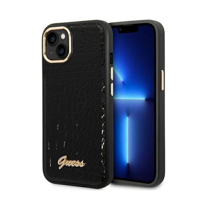 Guess GUHCP14MHGGCRHK iPhone 14 Plus 6,7 juodas / juodas kietas dėklas Croco kolekcija