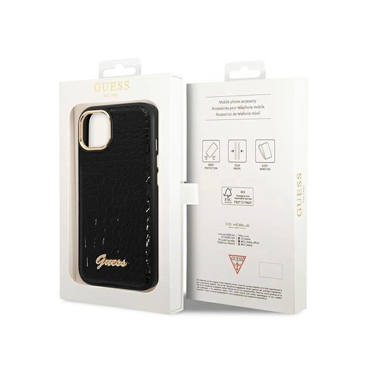 Guess GUHCP14MHGGCRHK iPhone 14 Plus 6,7 juodas / juodas kietas dėklas Croco kolekcija