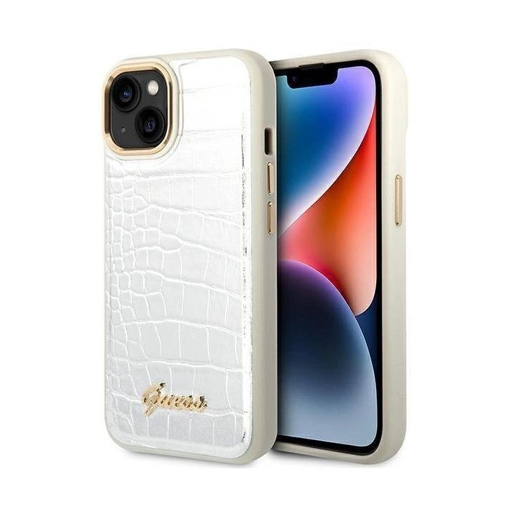 Guess GUHCP14MHGGCRHS iPhone 14 Plus 6,7 sidabro / sidabro spalvos deklas Croco Collection