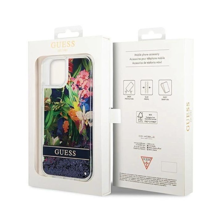 Guess GUHCP14MLFLSB iPhone 14 Plus 6.7 blue / blue deklas Flower Liquid Glitter