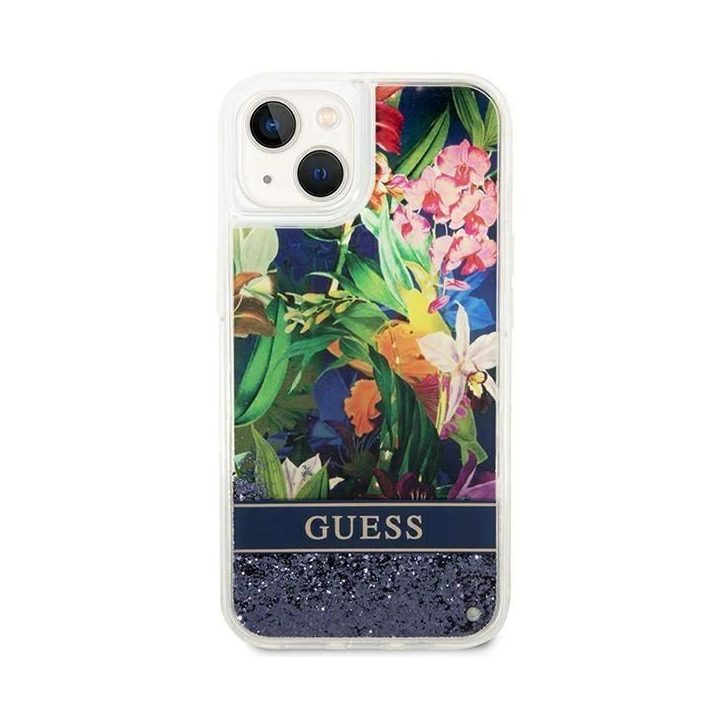 Guess GUHCP14MLFLSB iPhone 14 Plus 6.7 blue / blue deklas Flower Liquid Glitter