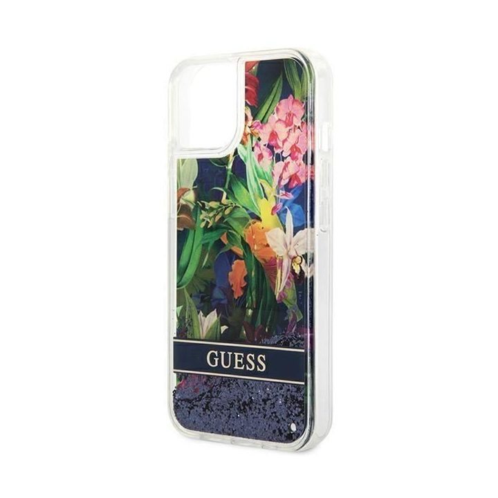 Guess GUHCP14MLFLSB iPhone 14 Plus 6.7 blue / blue deklas Flower Liquid Glitter