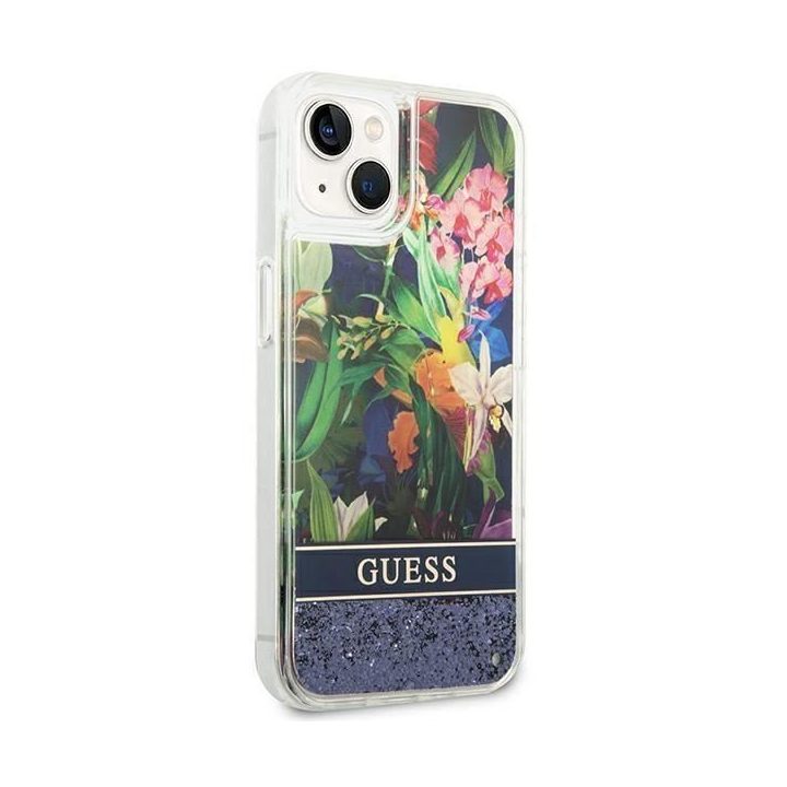 Guess GUHCP14MLFLSB iPhone 14 Plus 6.7 blue / blue deklas Flower Liquid Glitter