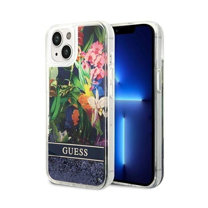 Guess GUHCP14MLFLSB iPhone 14 Plus 6.7 blue / blue deklas Flower Liquid Glitter