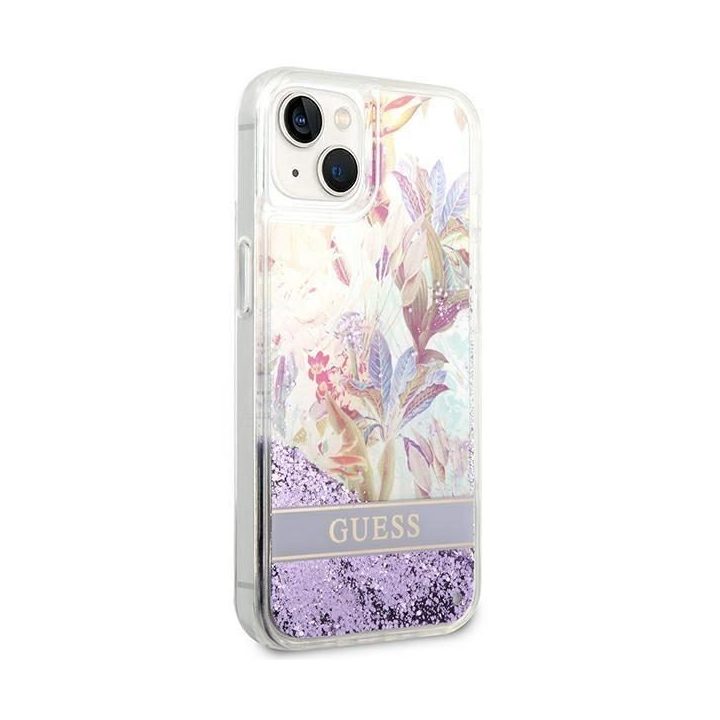 Guess GUHCP14MLFLSU iPhone 14 Plus 6.7 violetinės / violetinės spalvos deklas Flower Liquid Glitter