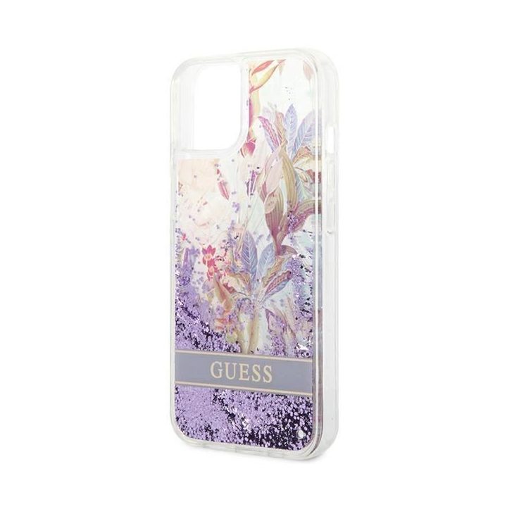 Guess GUHCP14MLFLSU iPhone 14 Plus 6.7 violetinės / violetinės spalvos deklas Flower Liquid Glitter
