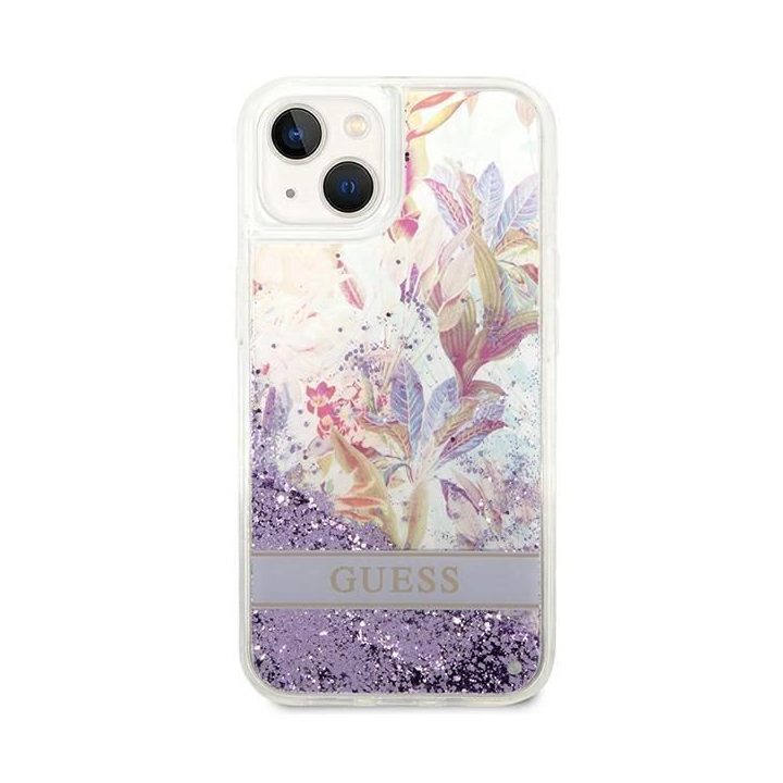 Guess GUHCP14MLFLSU iPhone 14 Plus 6.7 violetinės / violetinės spalvos deklas Flower Liquid Glitter