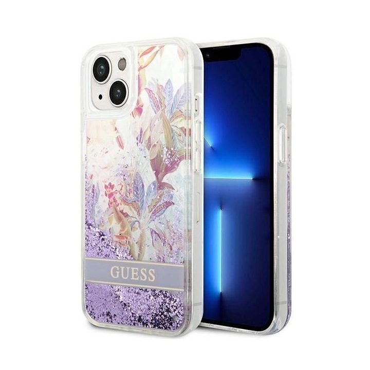 Guess GUHCP14MLFLSU iPhone 14 Plus 6.7 violetinės / violetinės spalvos deklas Flower Liquid Glitter