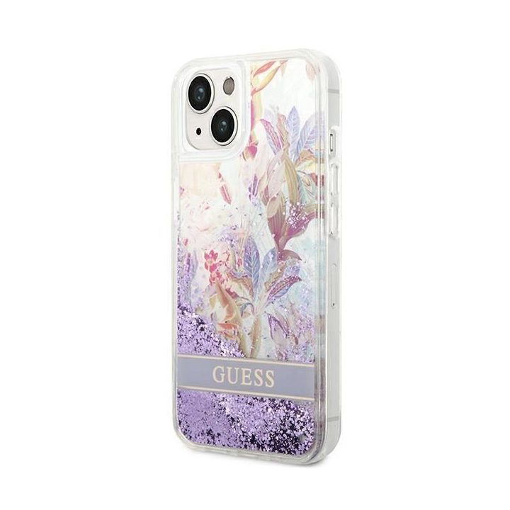 Guess GUHCP14MLFLSU iPhone 14 Plus 6.7 violetinės / violetinės spalvos deklas Flower Liquid Glitter