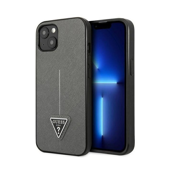 Guess GUHCP14MPSATLG iPhone 14 Plus 6.7 sidabrinis / sidabrinis deklas SaffianoTriangle Logo