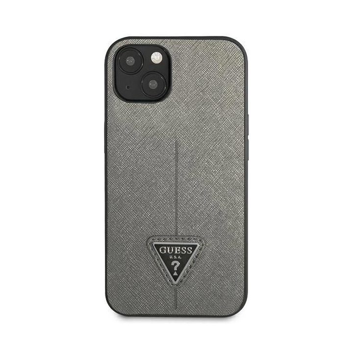 Guess GUHCP14MPSATLG iPhone 14 Plus 6.7 sidabrinis / sidabrinis deklas SaffianoTriangle Logo