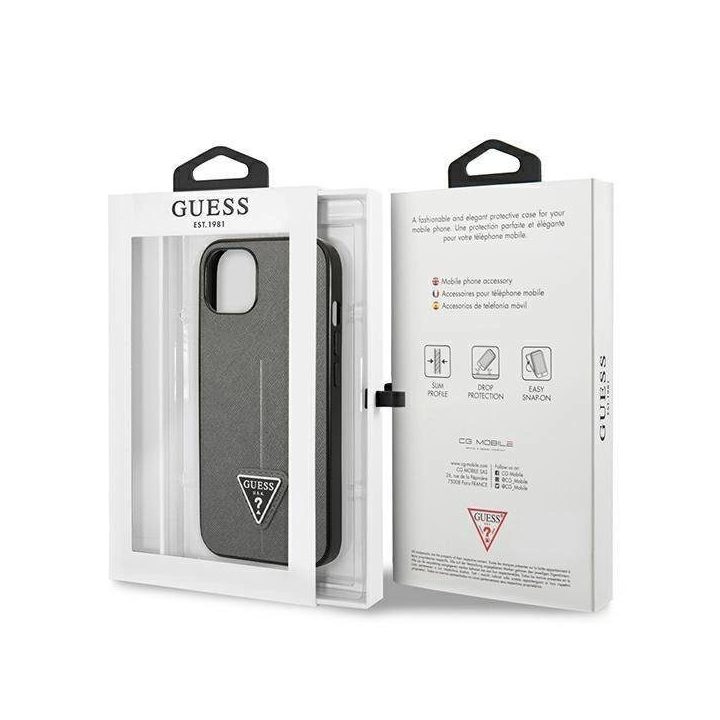 Guess GUHCP14MPSATLG iPhone 14 Plus 6.7 sidabrinis / sidabrinis deklas SaffianoTriangle Logo