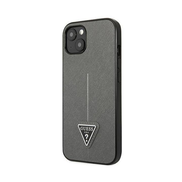 Guess GUHCP14MPSATLG iPhone 14 Plus 6.7 sidabrinis / sidabrinis deklas SaffianoTriangle Logo