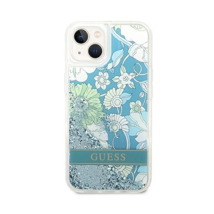 Guess GUHCP14SLFLSN iPhone 14 6.1 žalias / žalias deklas Flower Liquid Glitter
