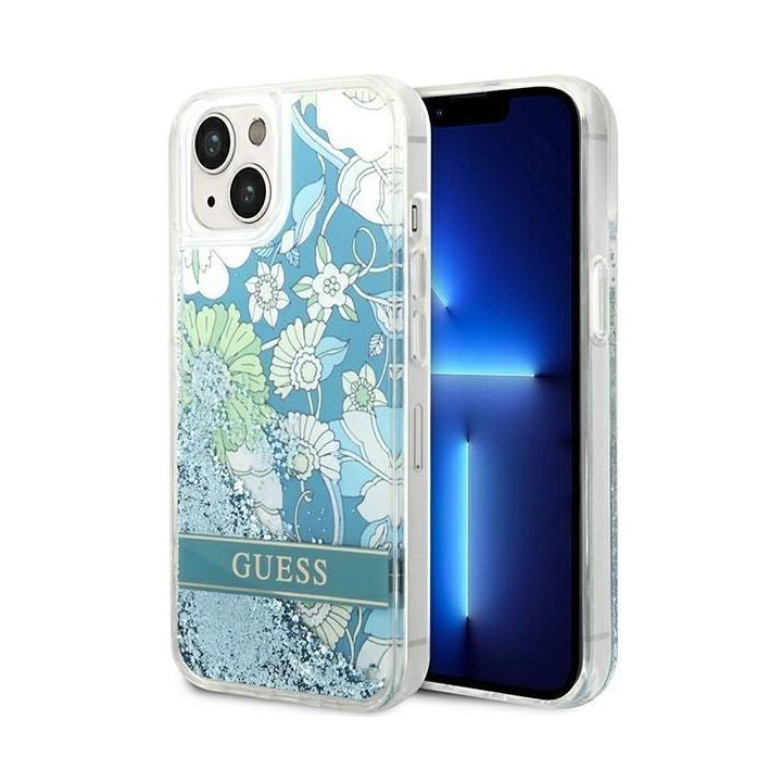 Guess GUHCP14SLFLSN iPhone 14 6.1 žalias / žalias deklas Flower Liquid Glitter