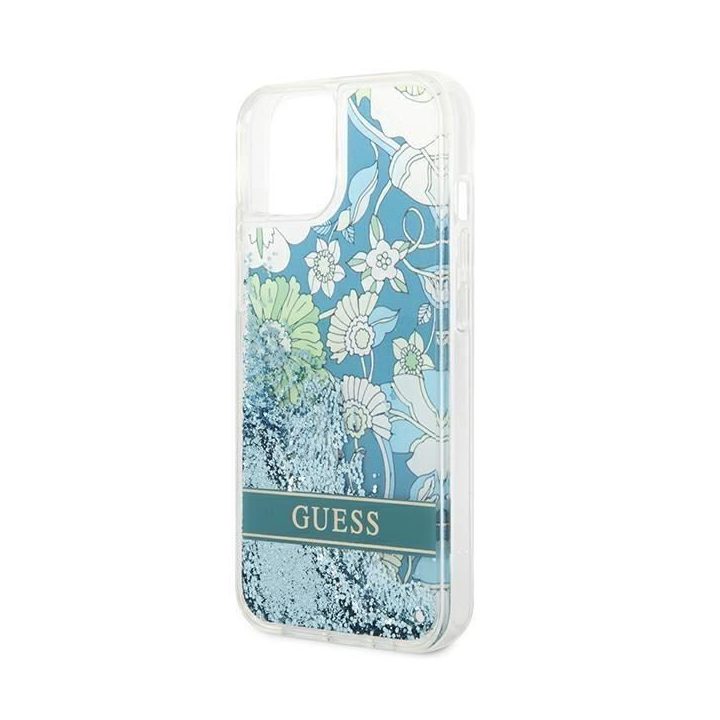 Guess GUHCP14SLFLSN iPhone 14 6.1 žalias / žalias deklas Flower Liquid Glitter
