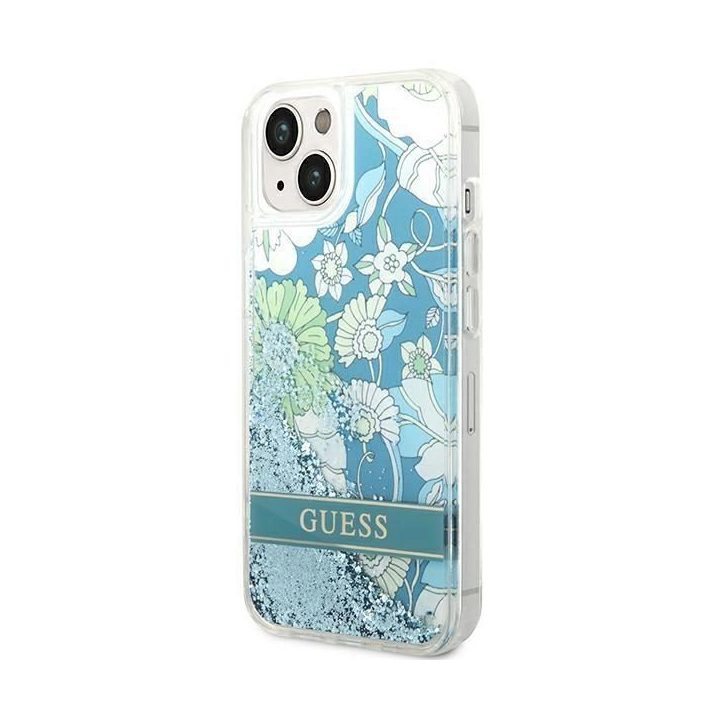 Guess GUHCP14SLFLSN iPhone 14 6.1 žalias / žalias deklas Flower Liquid Glitter