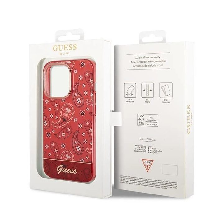 Guess GUHCP14XHGBNHR iPhone 14 Pro Max 6.7 raudonas/raudonas deklas Bandana Paisley