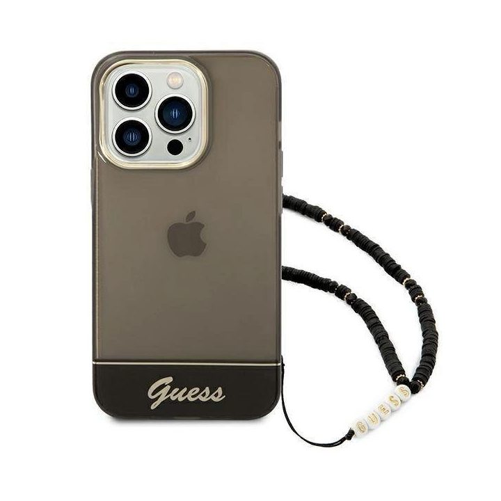 Guess GUHCP14XHGCOHK iPhone 14 Pro Max 6,7 juodas / juodas deklas Permatomas perlamutrinis dirželis