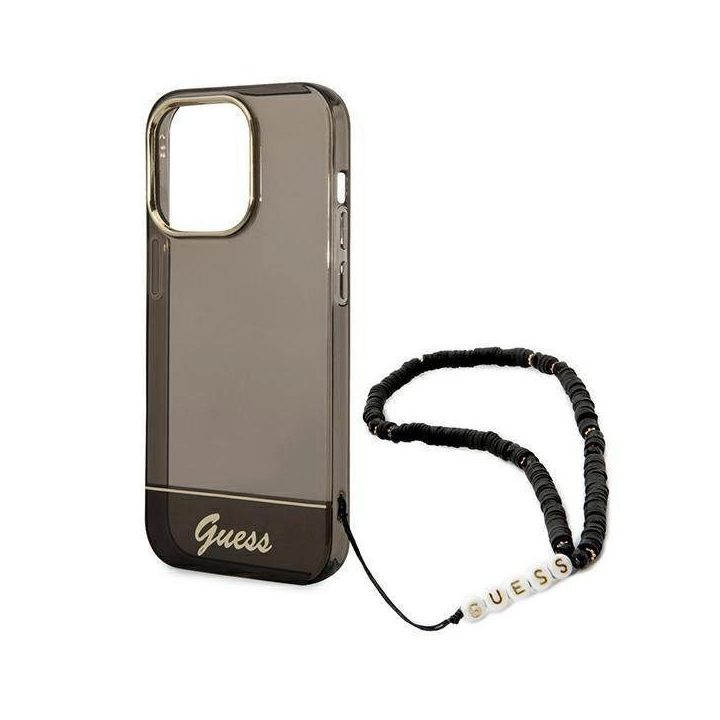 Guess GUHCP14XHGCOHK iPhone 14 Pro Max 6,7 juodas / juodas deklas Permatomas perlamutrinis dirželis