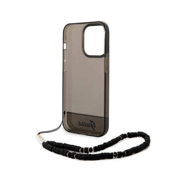 Guess GUHCP14XHGCOHK iPhone 14 Pro Max 6,7 juodas / juodas deklas Permatomas perlamutrinis dirželis