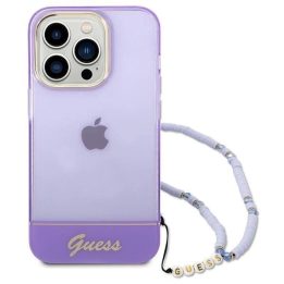 Guess GUHCP14XHGCOHU iPhone 14 Pro Max 6.7 violetinės/violetinės spalvos deklas Permatomas perlamutrinis dirželis