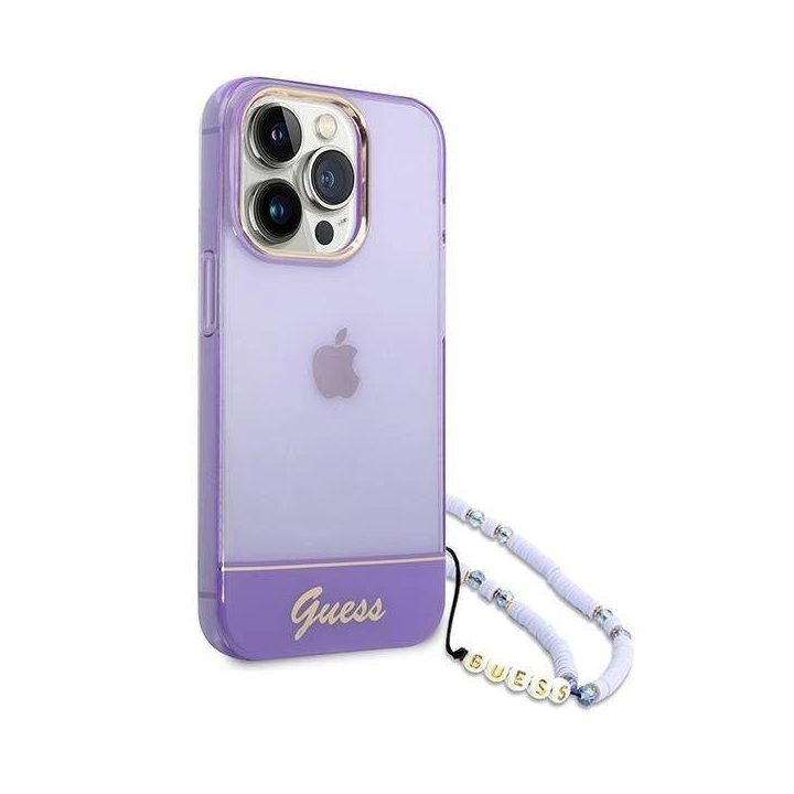 Guess GUHCP14XHGCOHU iPhone 14 Pro Max 6.7 violetinės/violetinės spalvos deklas Permatomas perlamutrinis dirželis