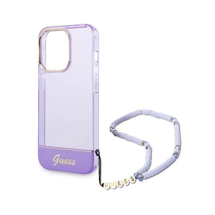 Guess GUHCP14XHGCOHU iPhone 14 Pro Max 6.7 violetinės/violetinės spalvos deklas Permatomas perlamutrinis dirželis