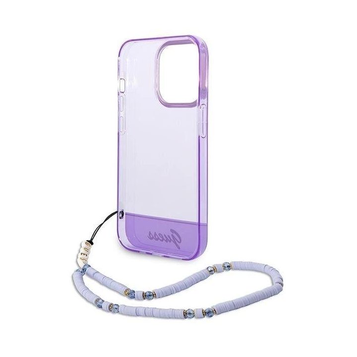 Guess GUHCP14XHGCOHU iPhone 14 Pro Max 6.7 violetinės/violetinės spalvos deklas Permatomas perlamutrinis dirželis