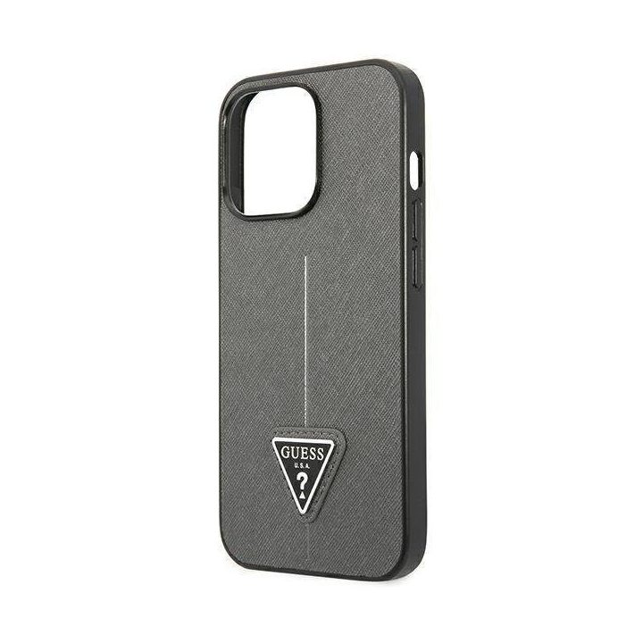 Guess GUHCP14XPSATLG iPhone 14 Pro Max 6.7 sidabro / sidabro spalvos deklas SaffianoTriangle Logo