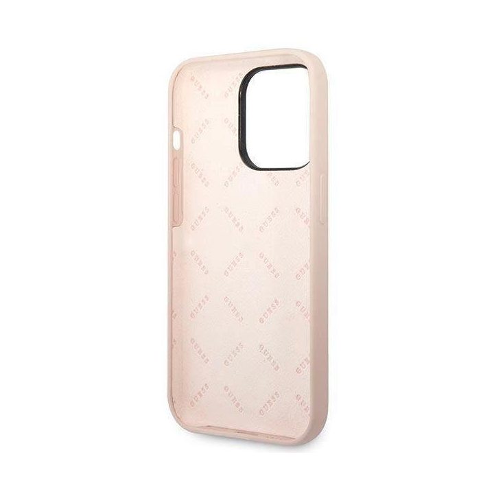 Guess GUHCP14XSLTGP iPhone 14 Pro Max 6.7 rožinės/rožinės spalvos deklas Silikoninis trikampis