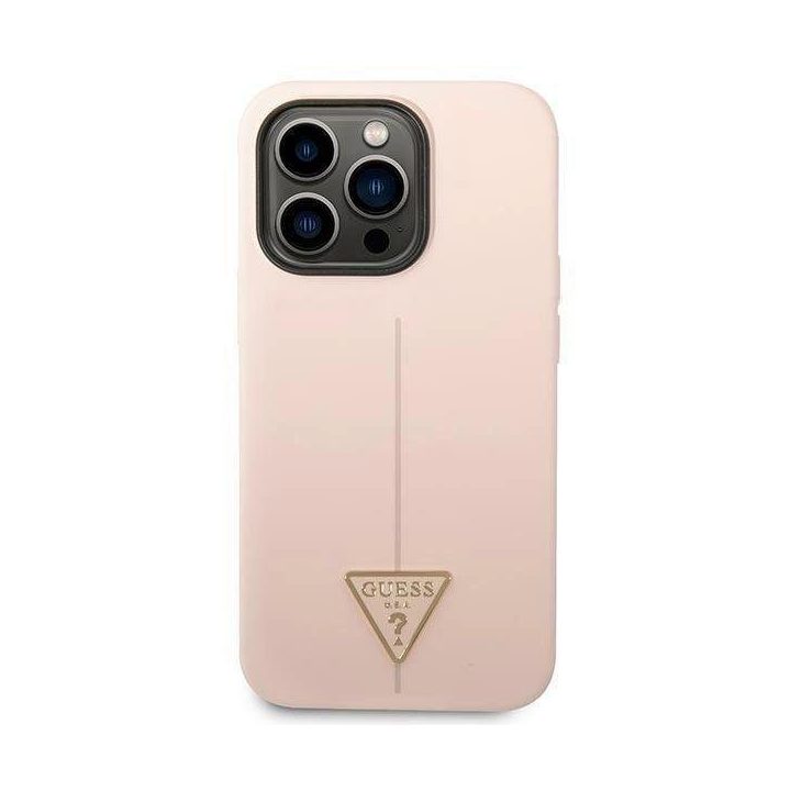 Guess GUHCP14XSLTGP iPhone 14 Pro Max 6.7 rožinės/rožinės spalvos deklas Silikoninis trikampis