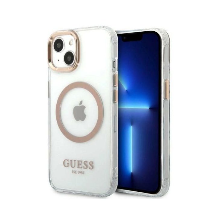 Guess GUHMP13MHTRMD iPhone 13 6.1 aukso / aukso spalvos deklas Metal Outline Magsafe