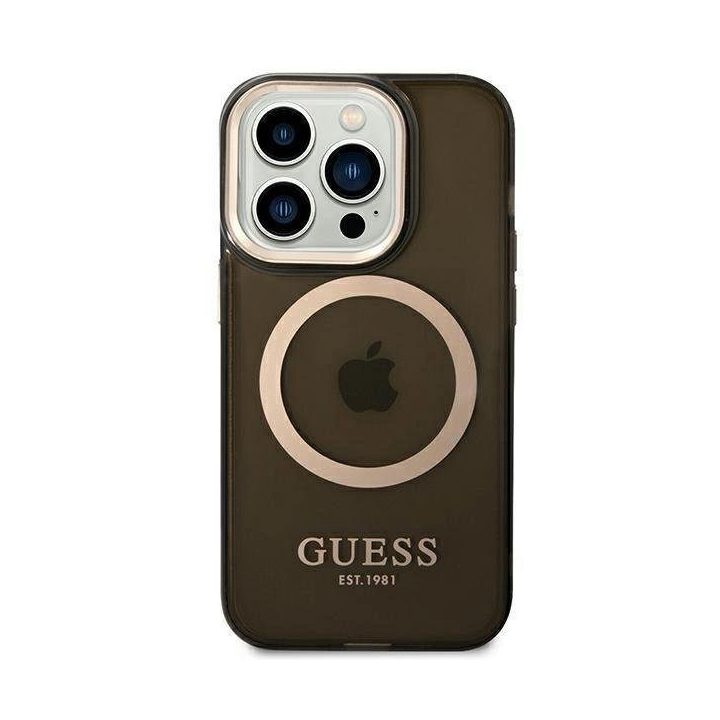 Guess GUHMP14LHTCMK iPhone 14 Pro 6.1 juodos/juodos spalvos deklas Gold Outline Translucent MagSafe