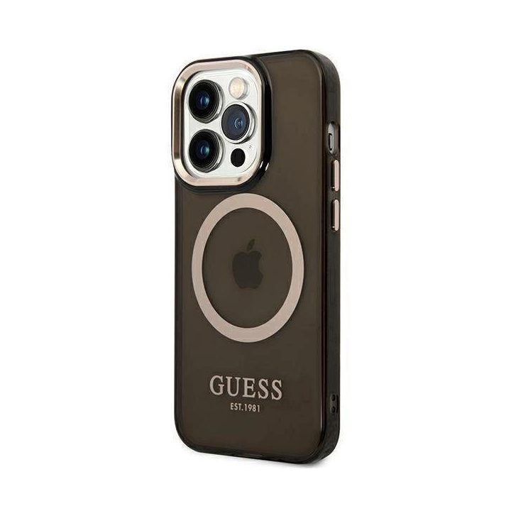Guess GUHMP14LHTCMK iPhone 14 Pro 6.1 juodos/juodos spalvos deklas Gold Outline Translucent MagSafe