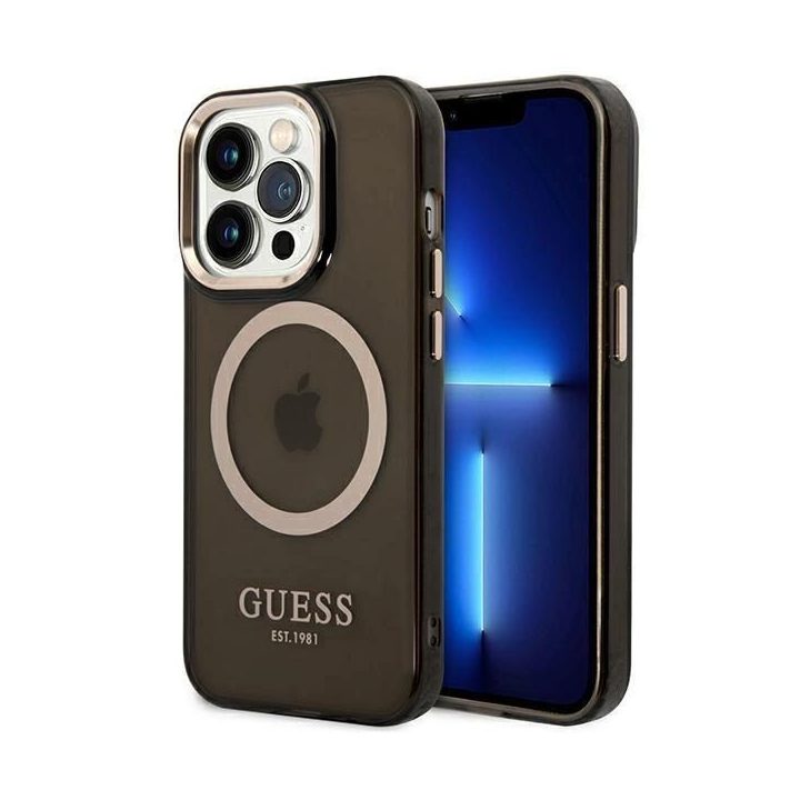Guess GUHMP14LHTCMK iPhone 14 Pro 6.1 juodos/juodos spalvos deklas Gold Outline Translucent MagSafe