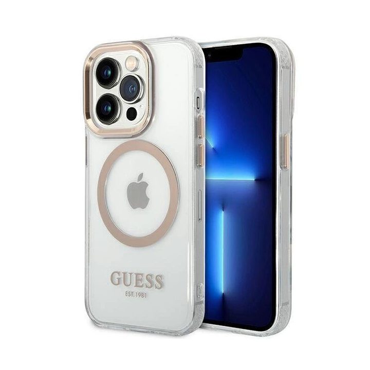 Guess GUHMP14LHTRMD iPhone 14 Pro 6.1 aukso / aukso spalvos deklas Metal Outline Magsafe