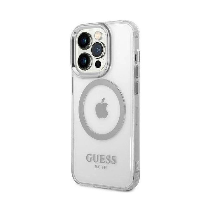 Guess GUHMP14LHTRMS iPhone 14 Pro 6.1 sidabrinis/sidabrinis deklas Metal Outline Magsafe