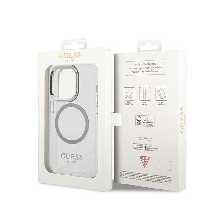 Guess GUHMP14LHTRMS iPhone 14 Pro 6.1 sidabrinis/sidabrinis deklas Metal Outline Magsafe