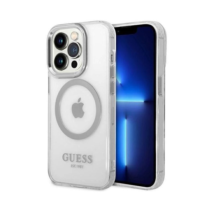 Guess GUHMP14LHTRMS iPhone 14 Pro 6.1 sidabrinis/sidabrinis deklas Metal Outline Magsafe
