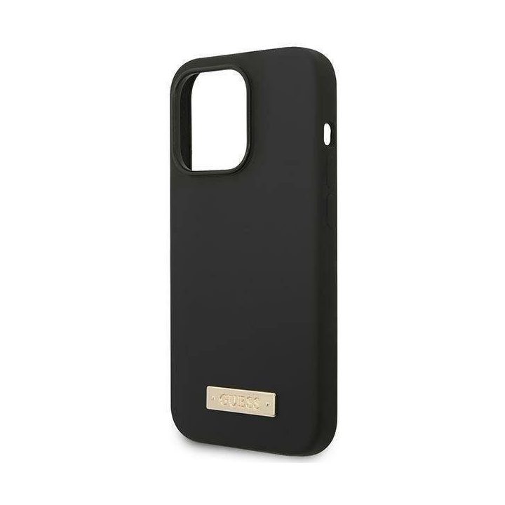 Guess GUHMP14LSBPLK iPhone 14 Pro 6.1 juodos/juodos spalvos deklas Silikoninė logotipo plokštelė MagSafe