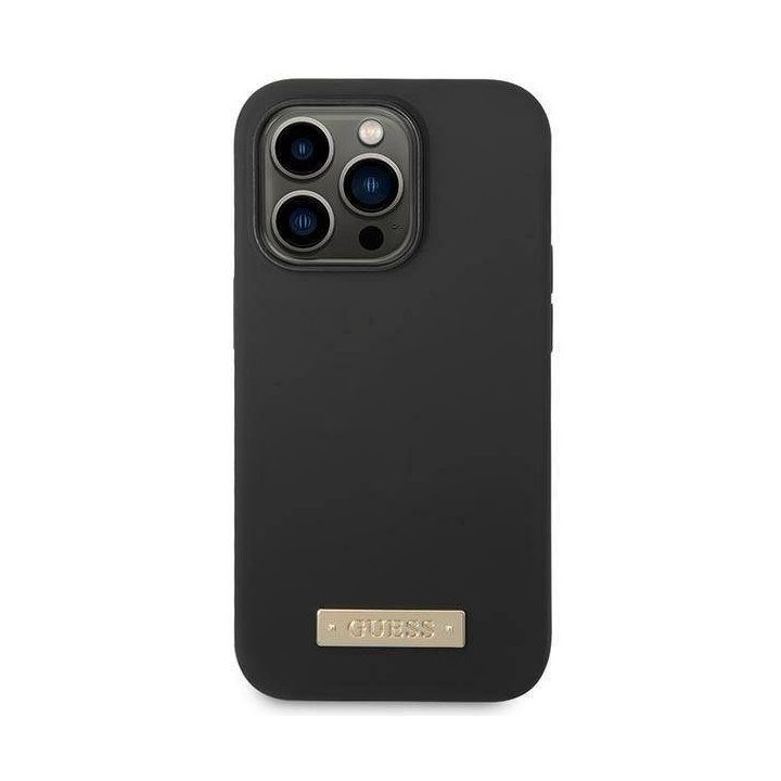 Guess GUHMP14LSBPLK iPhone 14 Pro 6.1 juodos/juodos spalvos deklas Silikoninė logotipo plokštelė MagSafe