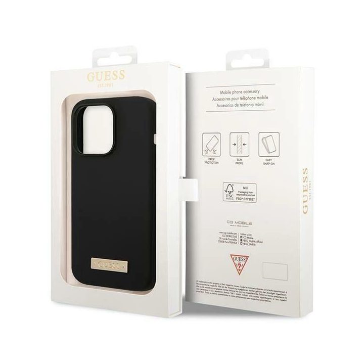 Guess GUHMP14LSBPLK iPhone 14 Pro 6.1 juodos/juodos spalvos deklas Silikoninė logotipo plokštelė MagSafe